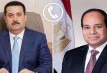 اتصال هاتفي بين الرئيس السيسي ورئيس الوزراء العراقي